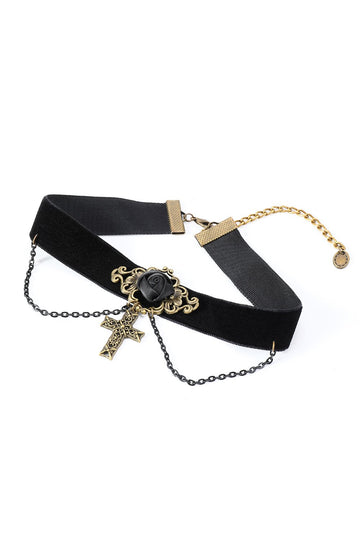 Choker de chaîne de croix d’Halloween noir